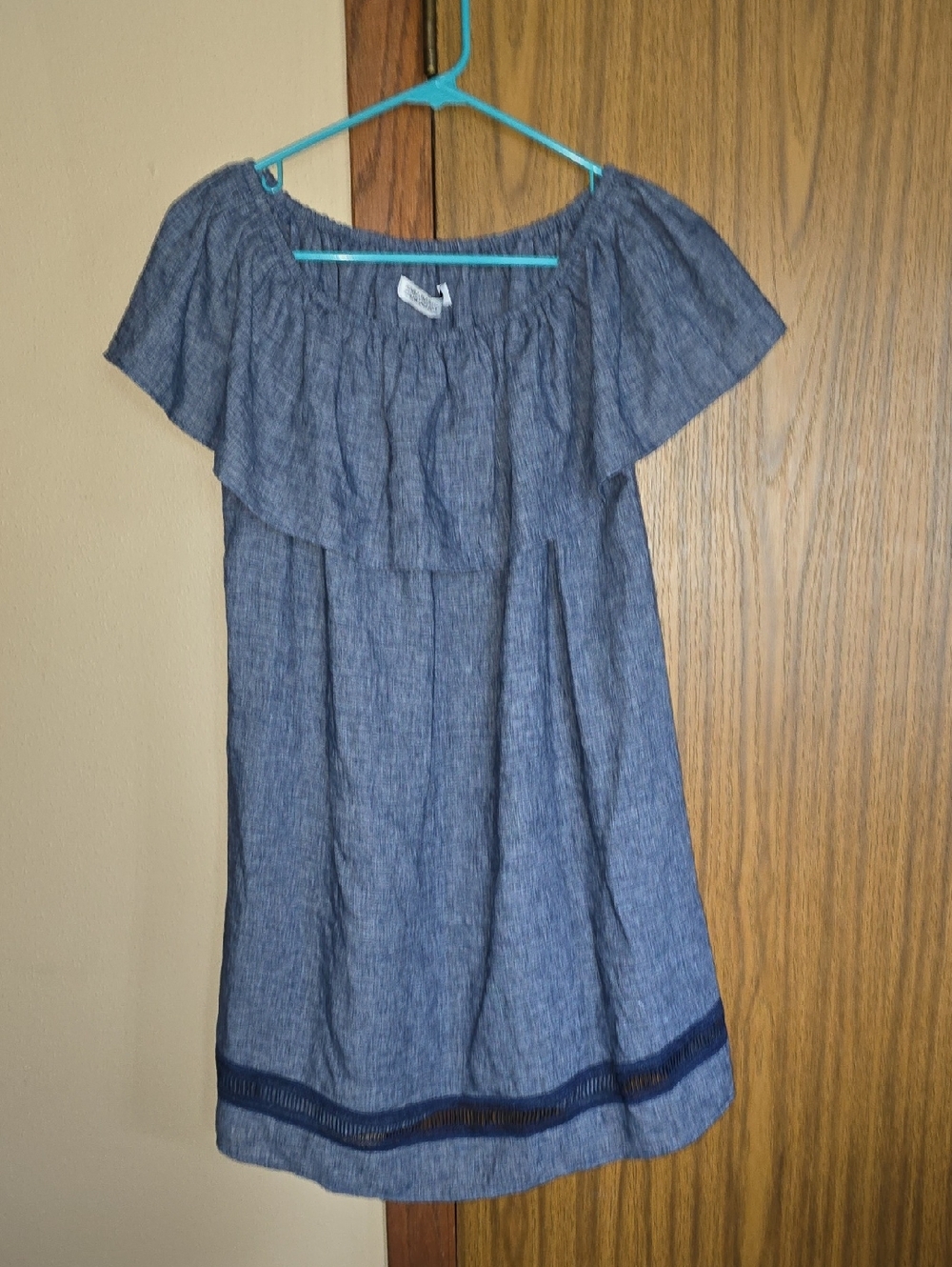Zara Navy Chambray Elastic-Waist Top